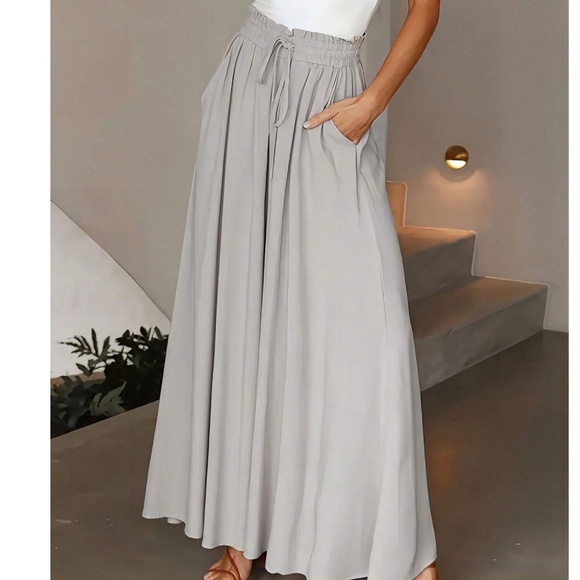 Classic Dusty Blue Paper bag High Waisted Pockets Wide leg pants - Picture 8 of 15
